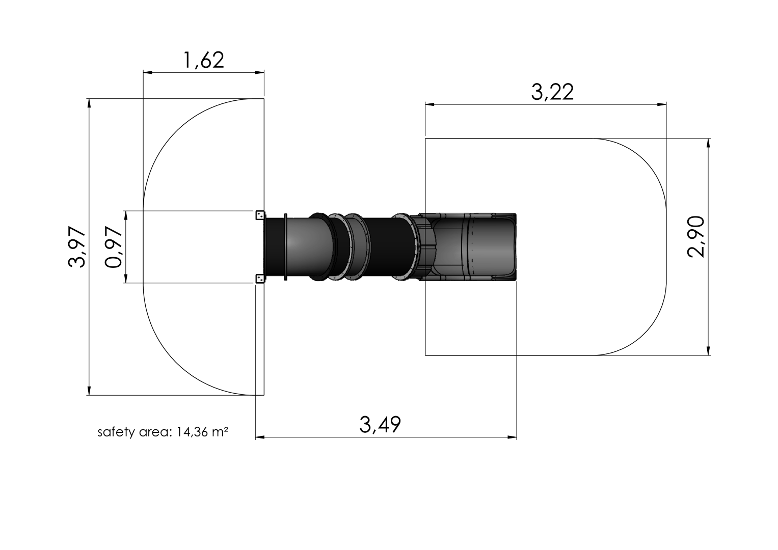 Tunnelglijbaan h. 1,4 m