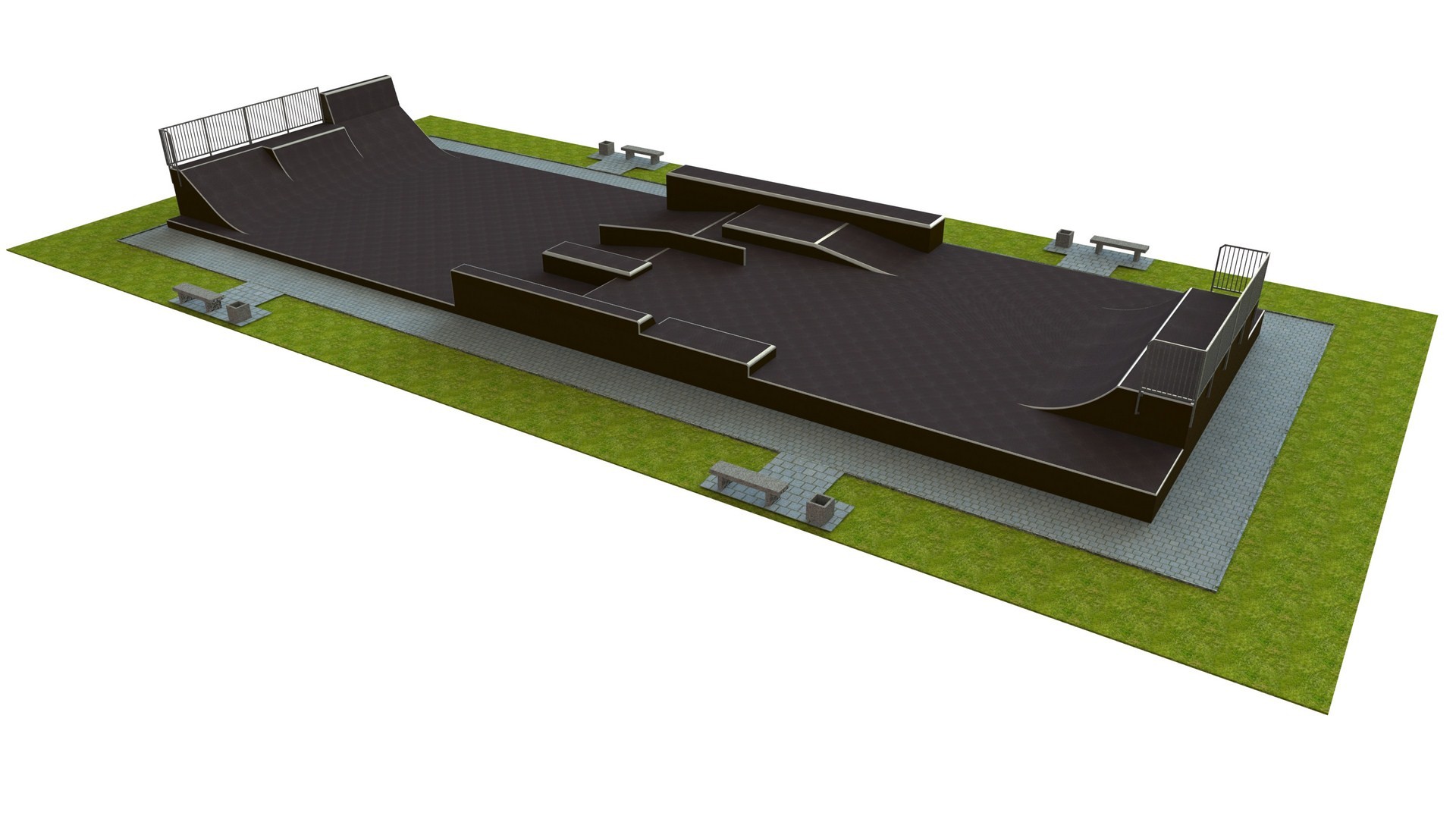 Monolietbasis skatepark H2,5 × B10,5 × L30,0 m