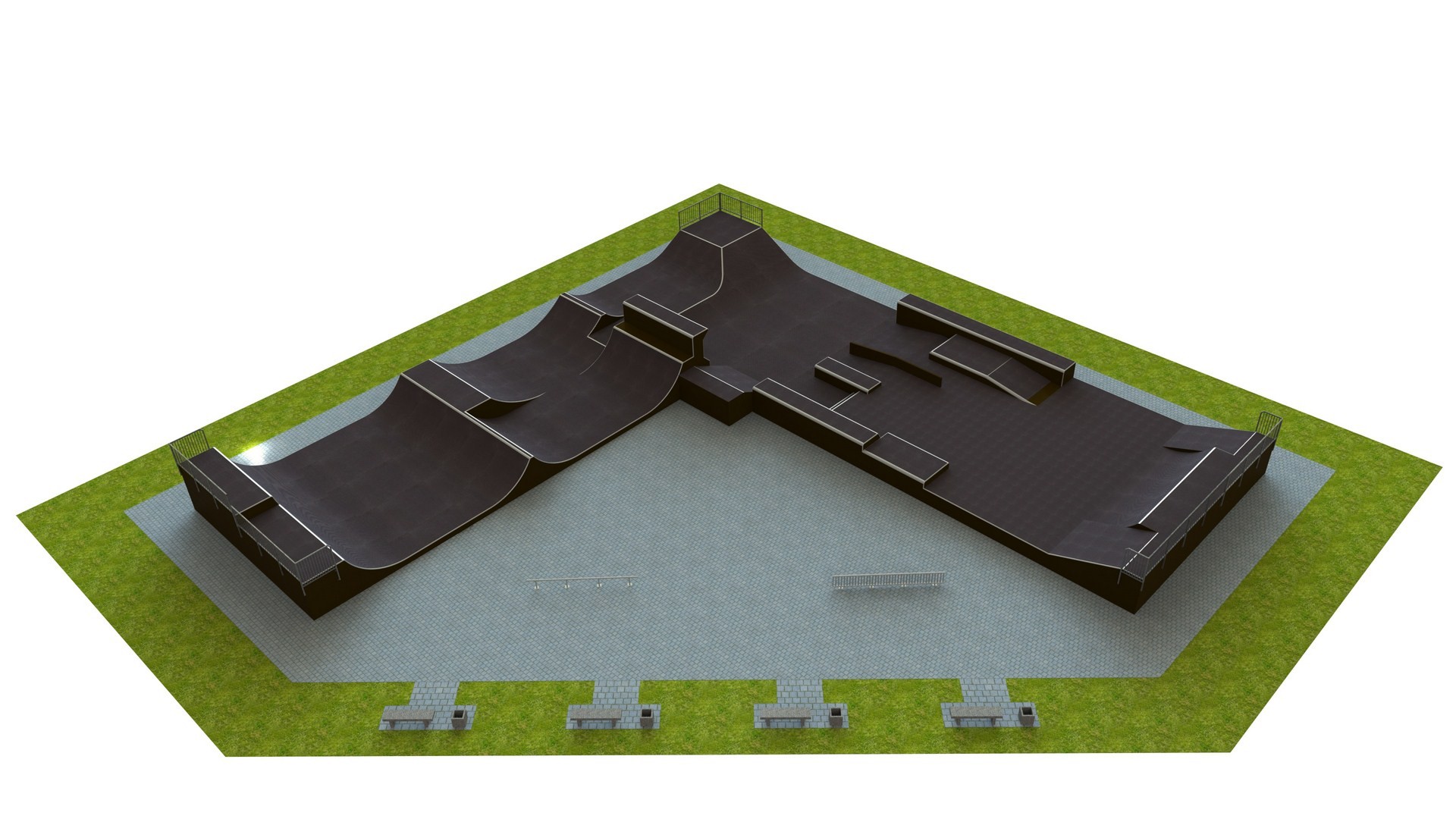 Monolietbasis skatepark H2,0 × B9,0 × L30,0 × 30,0 m