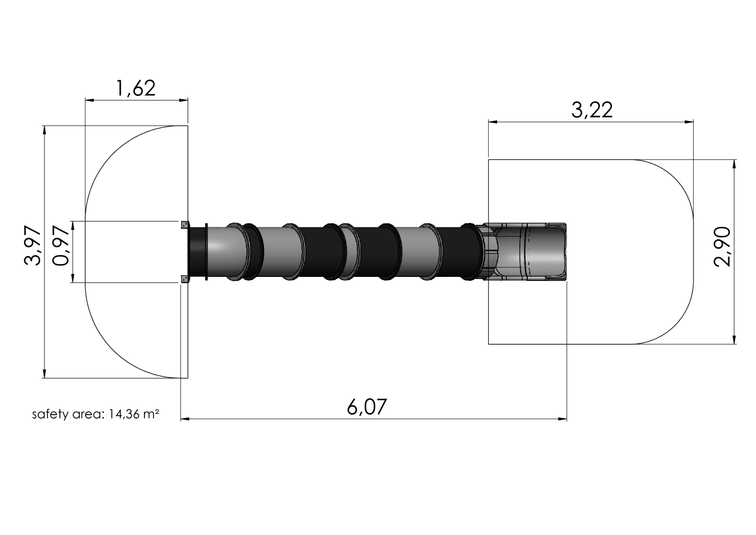 Tunnelglijbaan h. 2,90 m