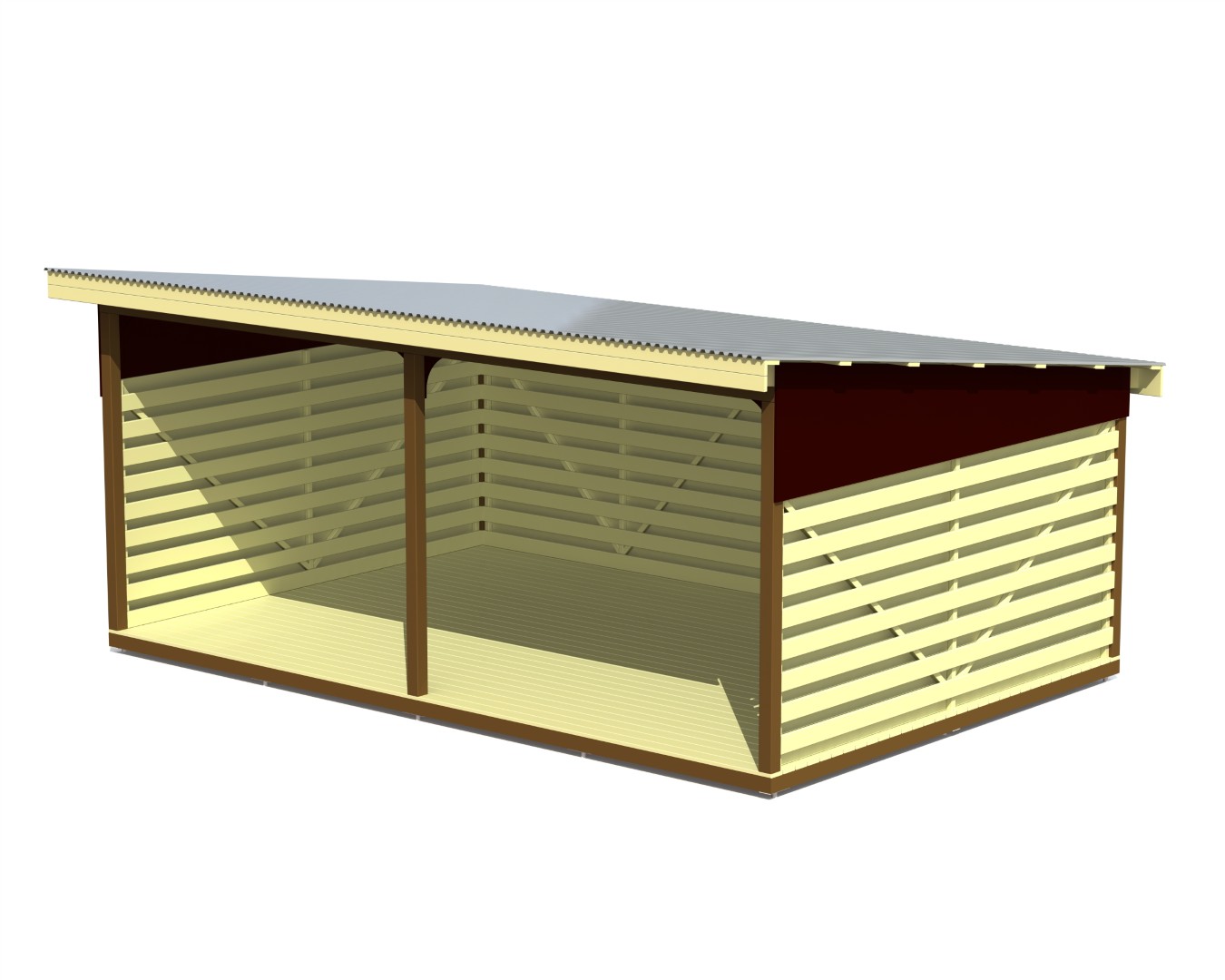 Overkapping, 3 wanden, 4 × 6 m