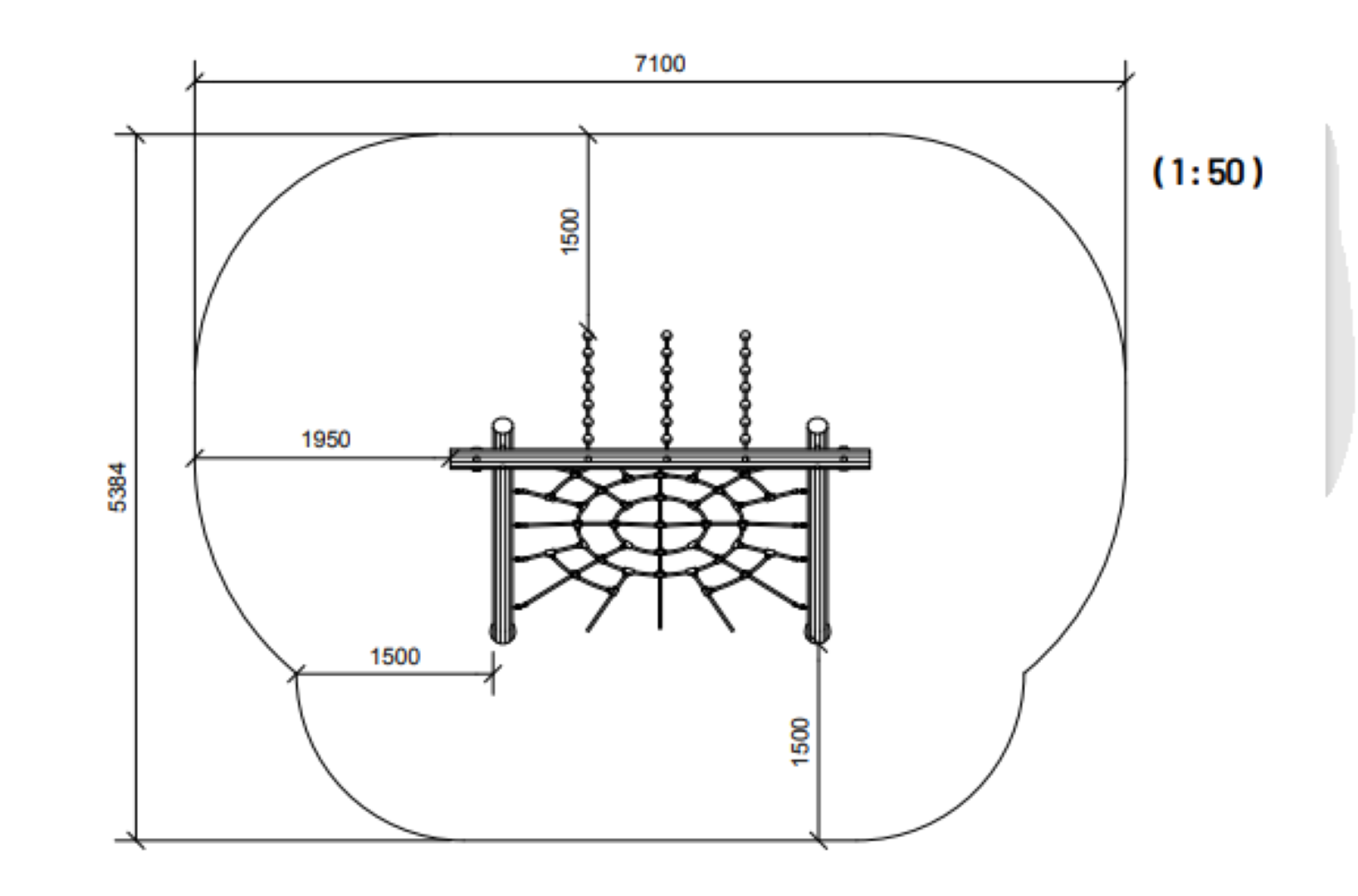 Robinia galg met schuin net en knoopkoord