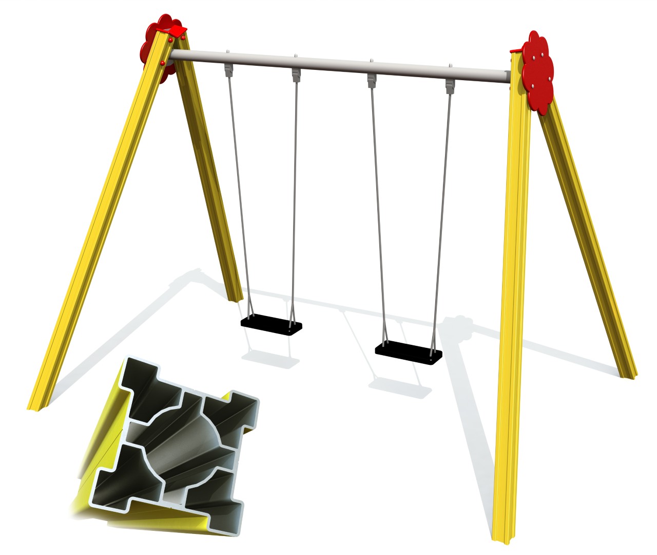 Schommel BELL-FLOWER 2 plaatsen, h 2,6 m, stalen grondankers (zonder zittingen en beslag)