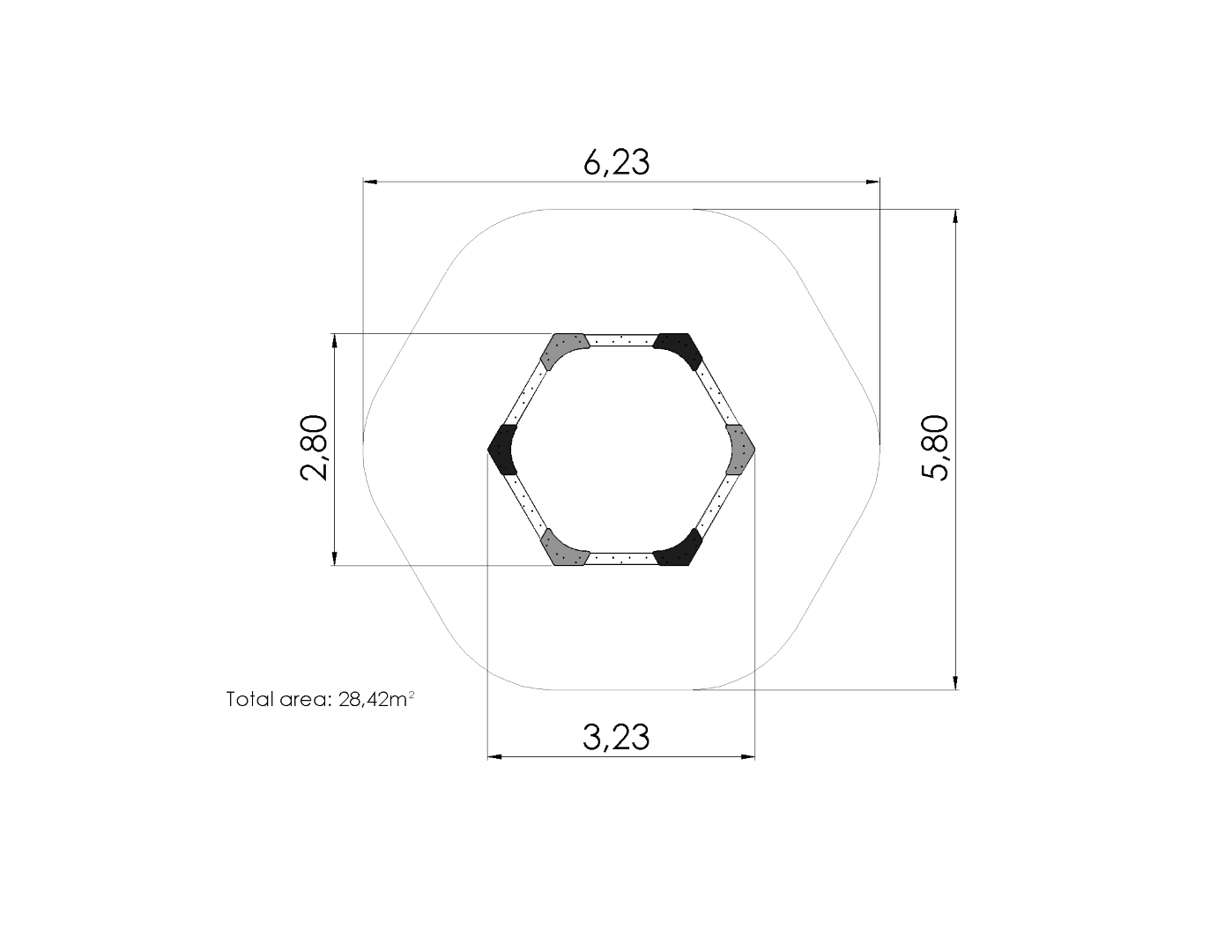 Zeskantige zandbak (kunststof)