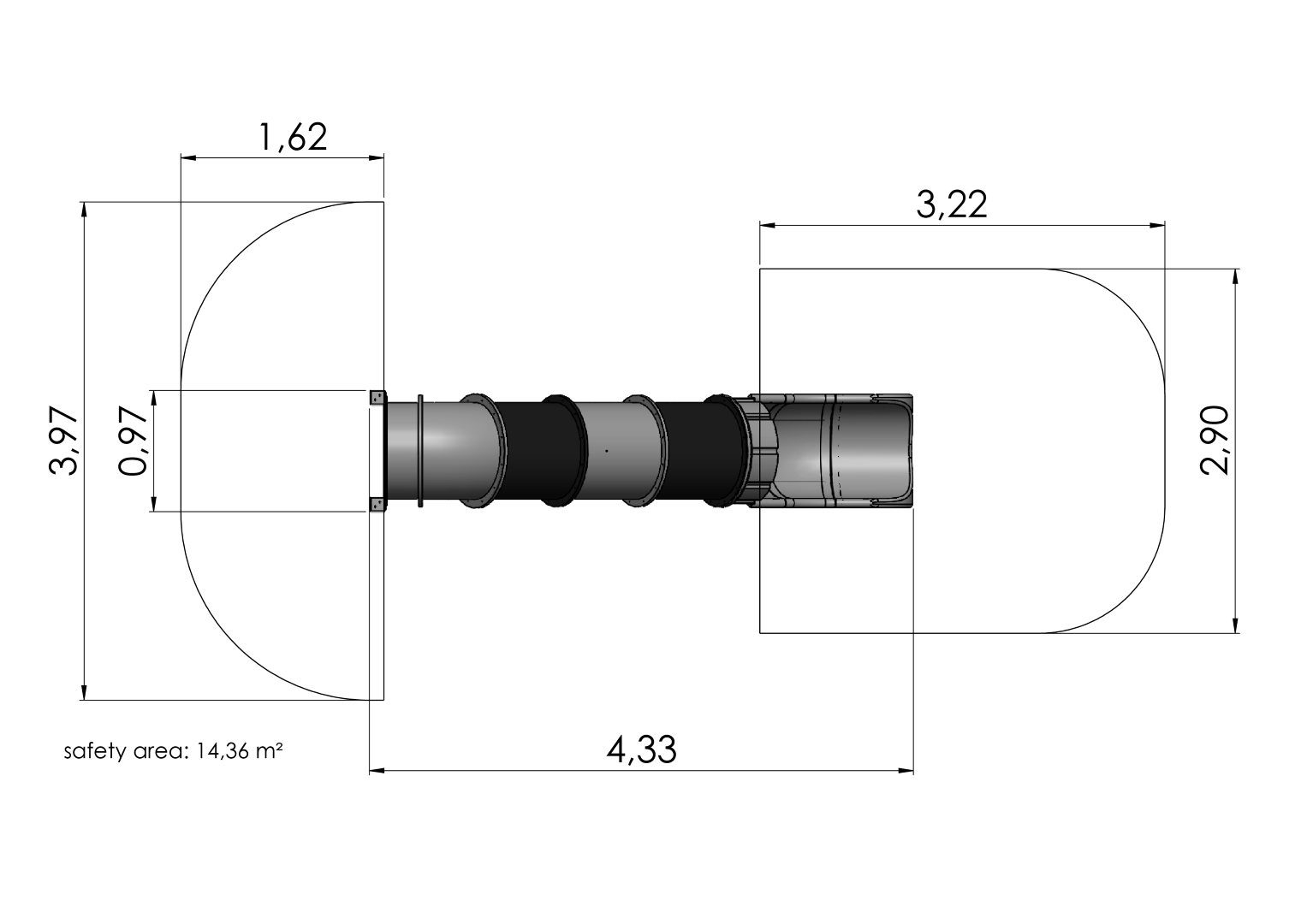 Tunnnelglijbaan h. 1,90 m