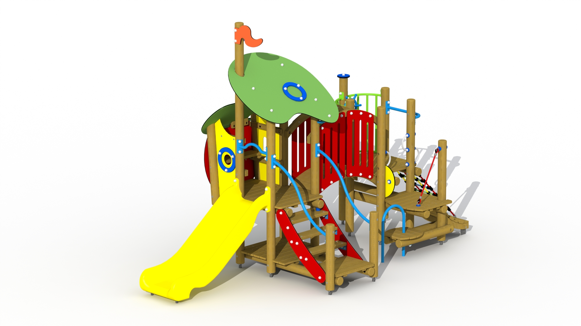 Belle en het beest (kunststof glijbaan met gebogen loopbrug)