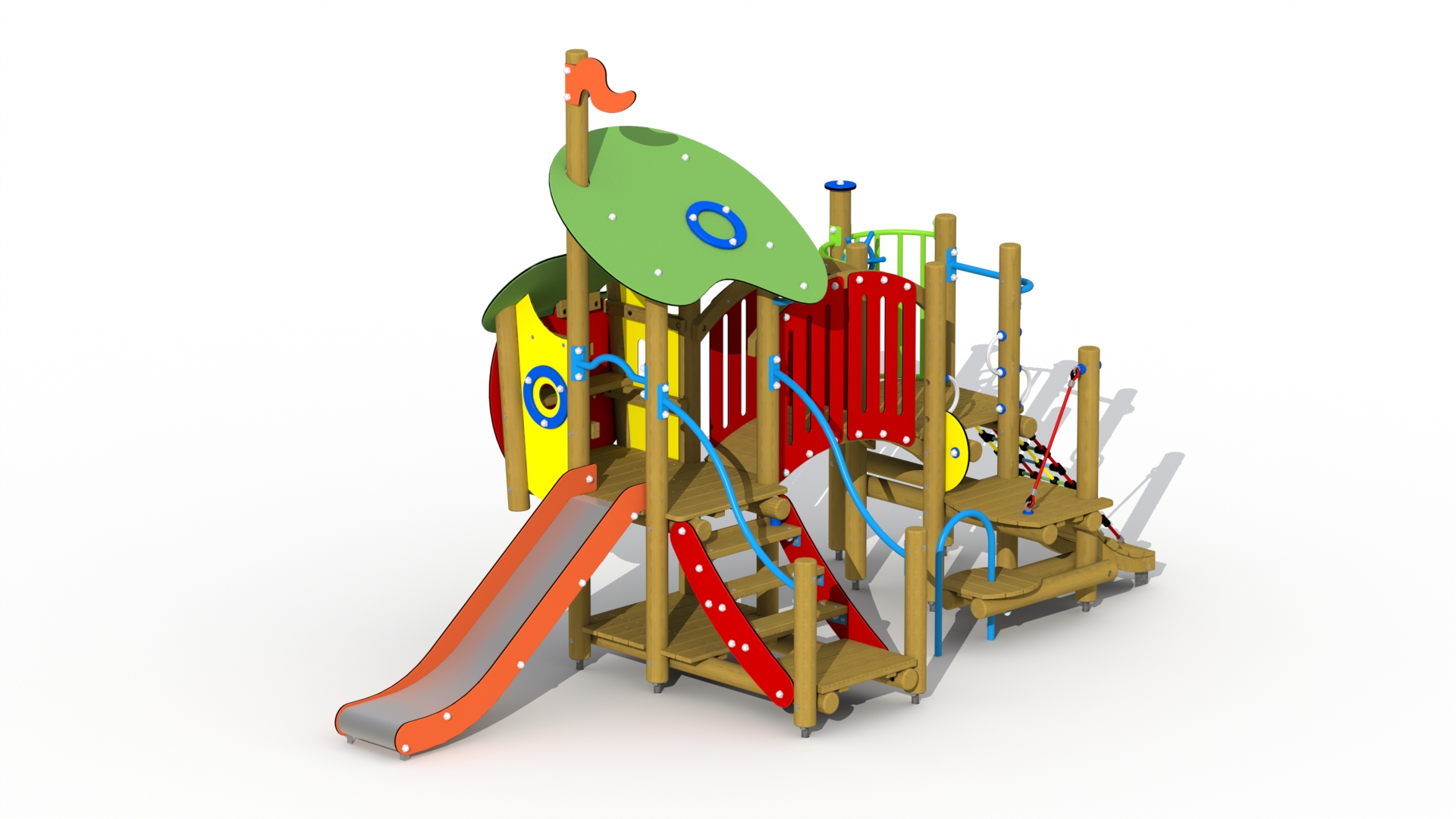 Belle en het beest (inox/RVS glijbaan met gebogen loopbrug)
