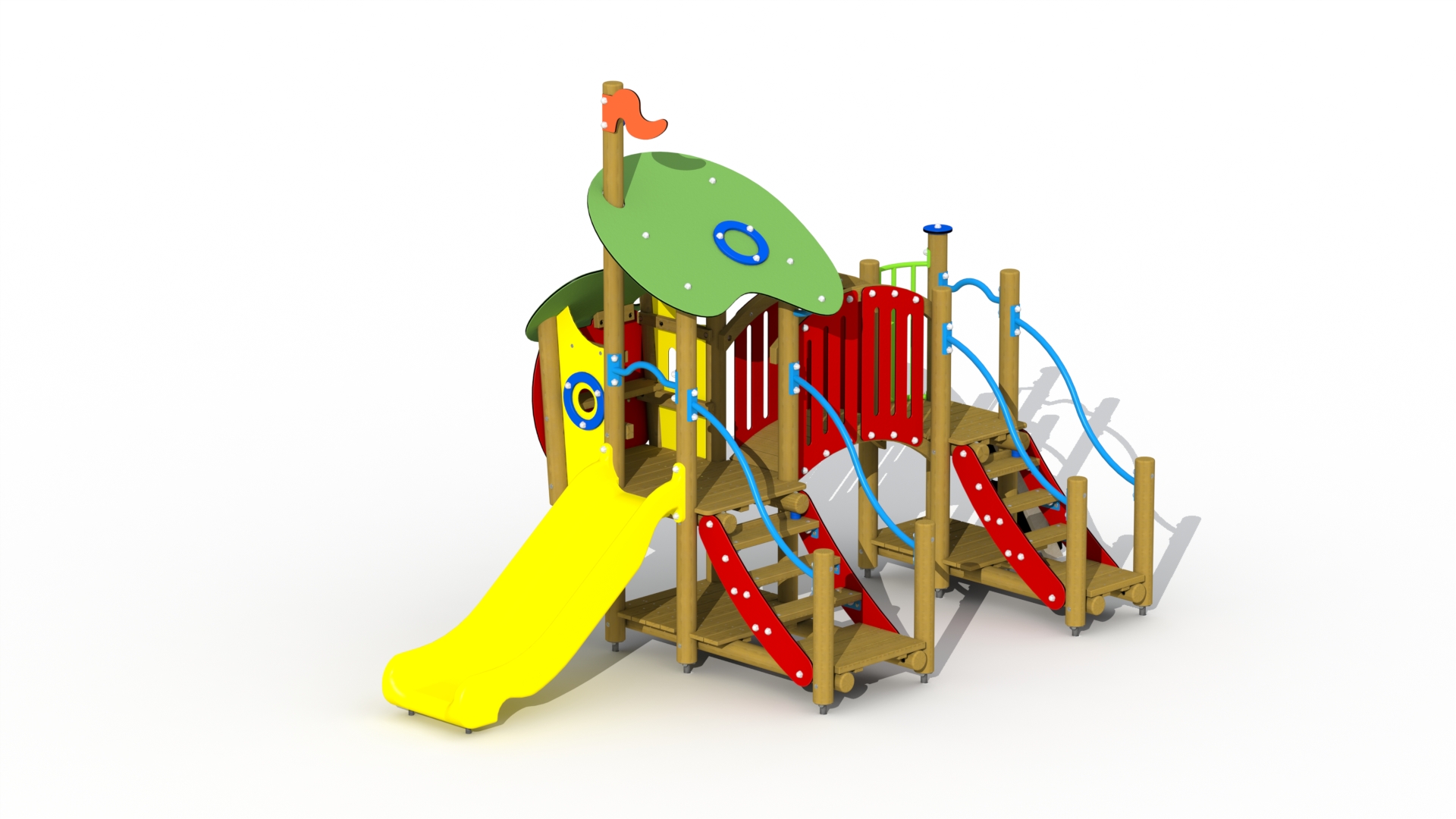 De wolf en de zeven geitjes (kunststof glijbaan met gebogen loopbrug)