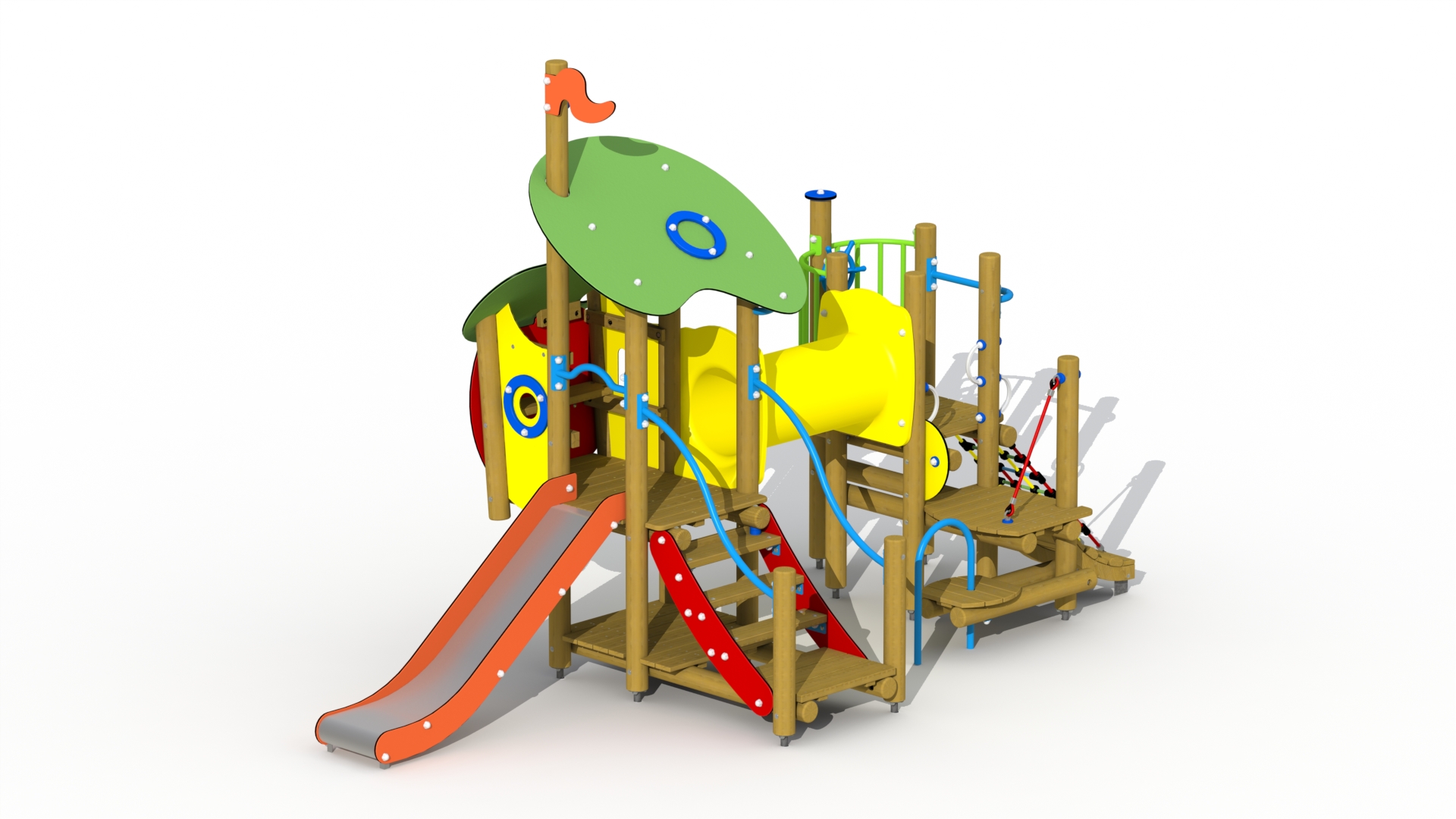 Belle en het beest (inox/RVS glijbaan met kruiptunnel)