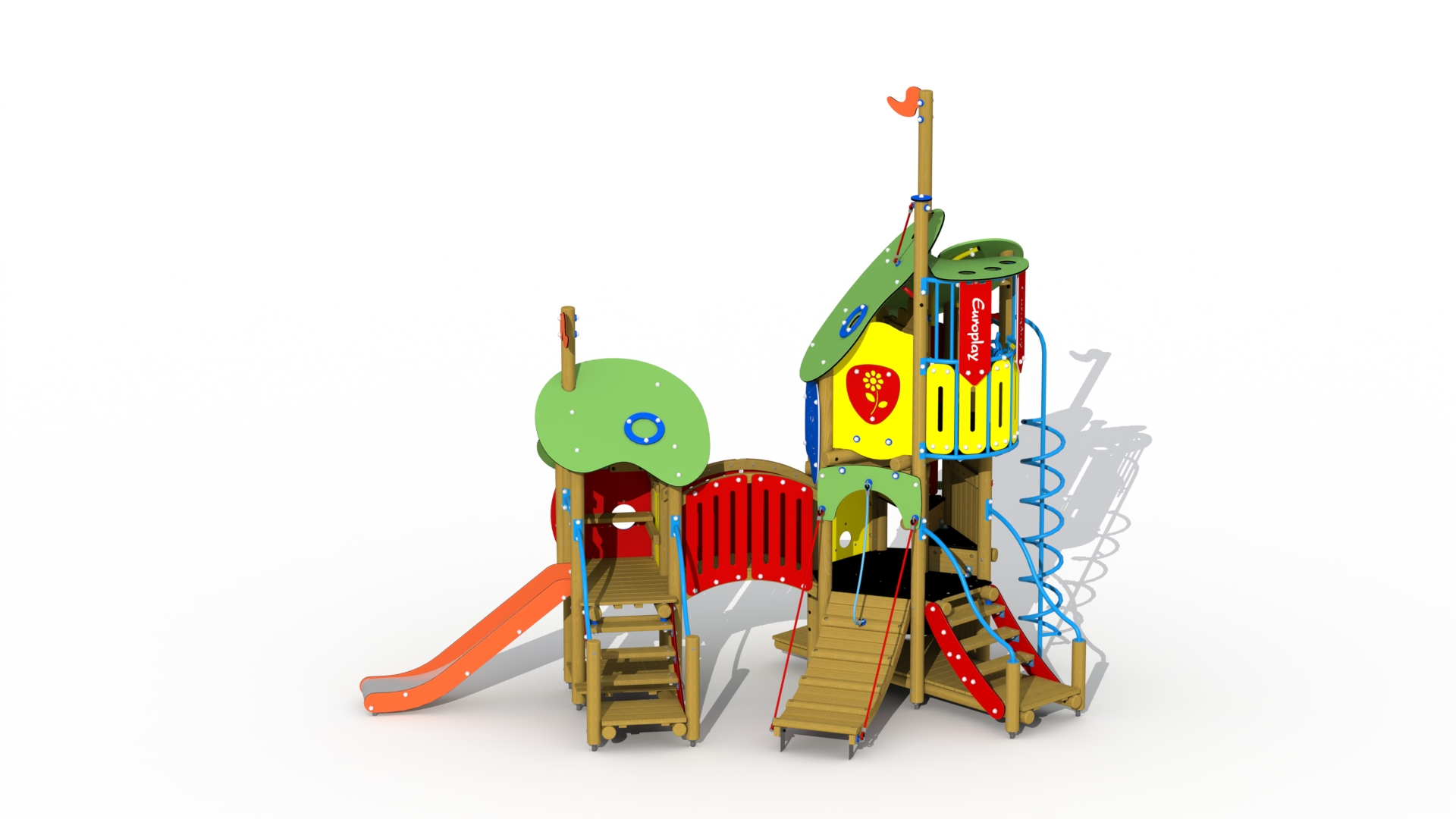 De kikkerkoning  (inox/RVS glijbaan en gebogen brug) 