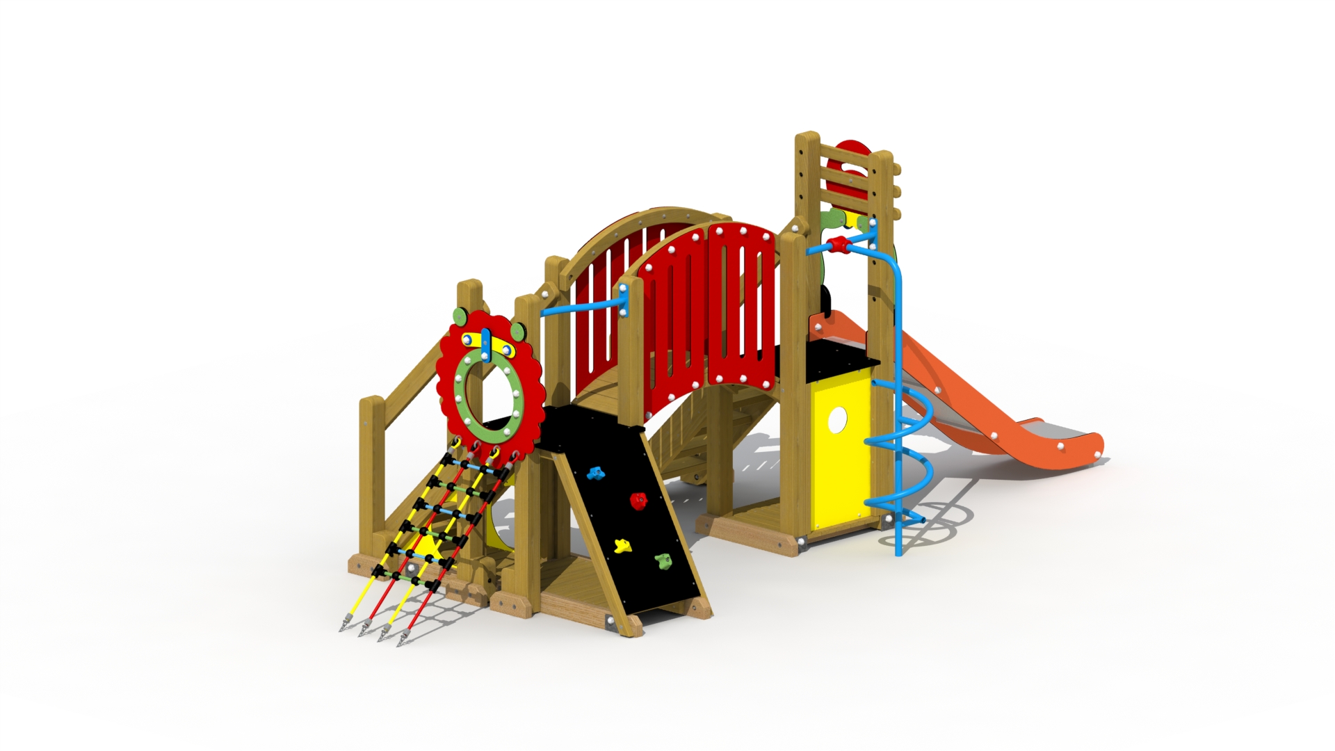 Mammoet (met inox/RVS glijbaan, gebogen loopbrug, spiraalglijstang)