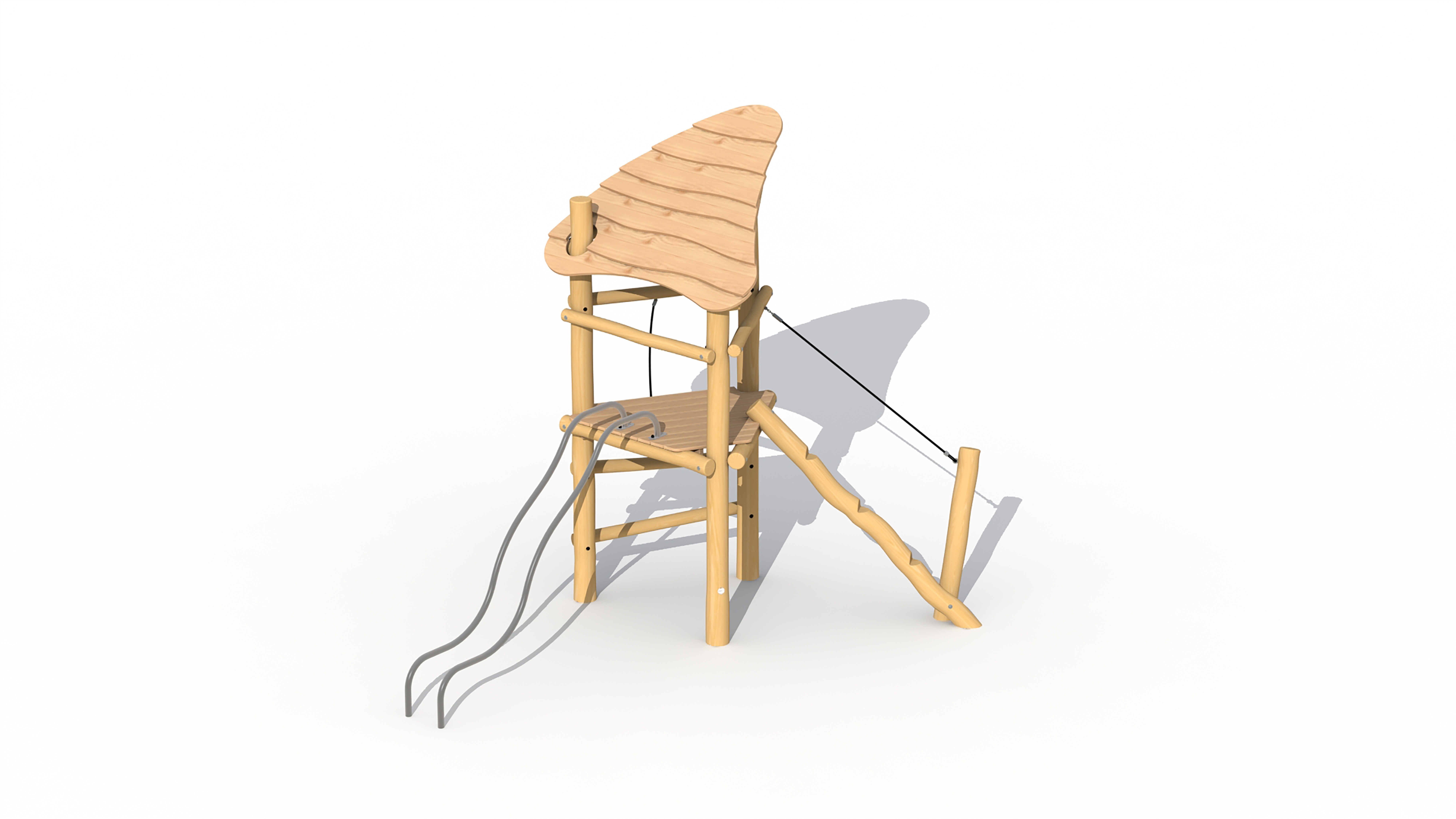 Speeltoren met dak (met glijbuizen)