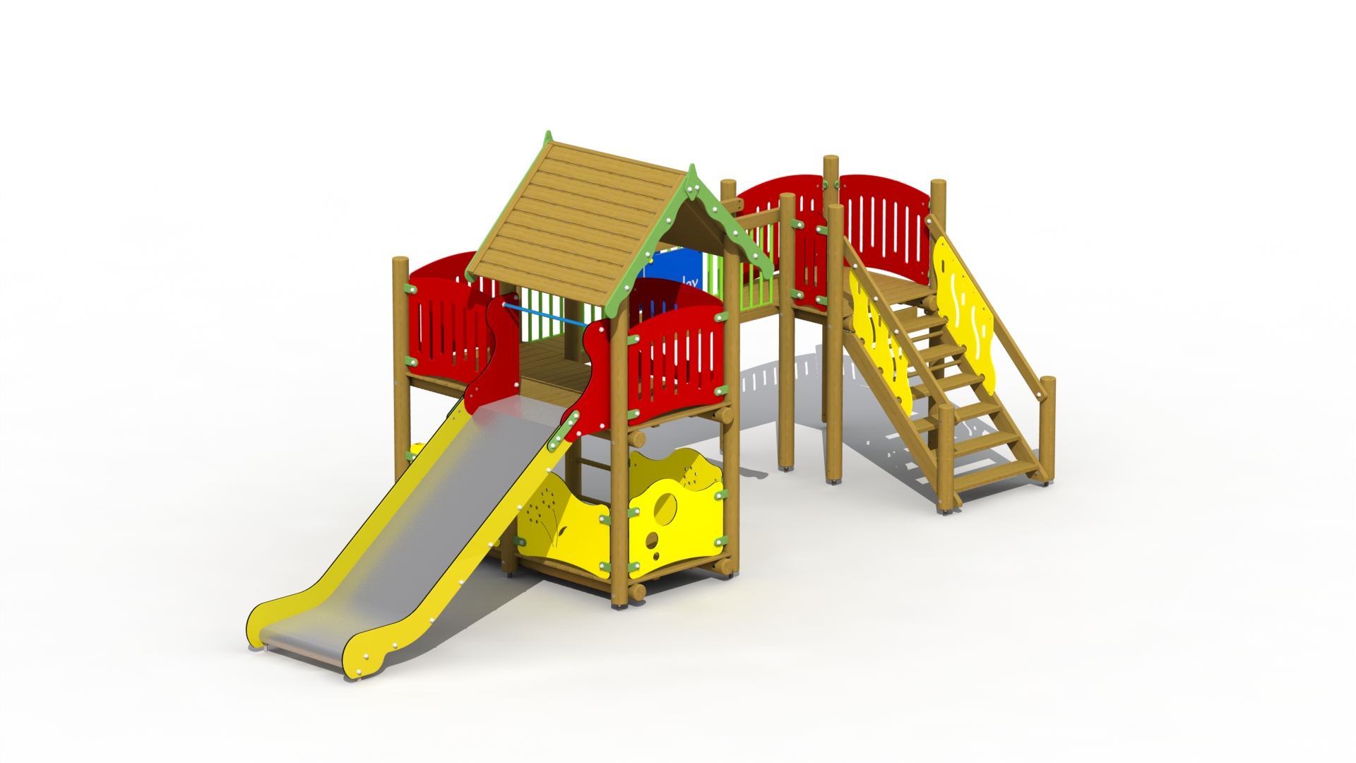 Vesting (inox/RVS glijbaan 1m, vaste loopbrug)