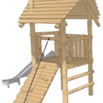 Speeltoren met RVS glijbaan, klimwand, plateau 125 cm