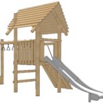 Speeltoren met RVS glijbaan, klimwand, hangringen, plateau 125 cm