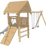 Speeltoren met RVS glijbaan, klimwand, plateau 125 cm, schommel dubbel