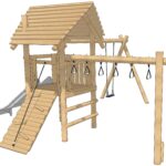 Speeltoren met RVS glijbaan, klimwand, hangringen, plateau 125 cm met schommel enkel