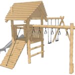 Speeltoren met RVS glijbaan, klimwand, hangringen, plateau 125 cm met schommel dubbel