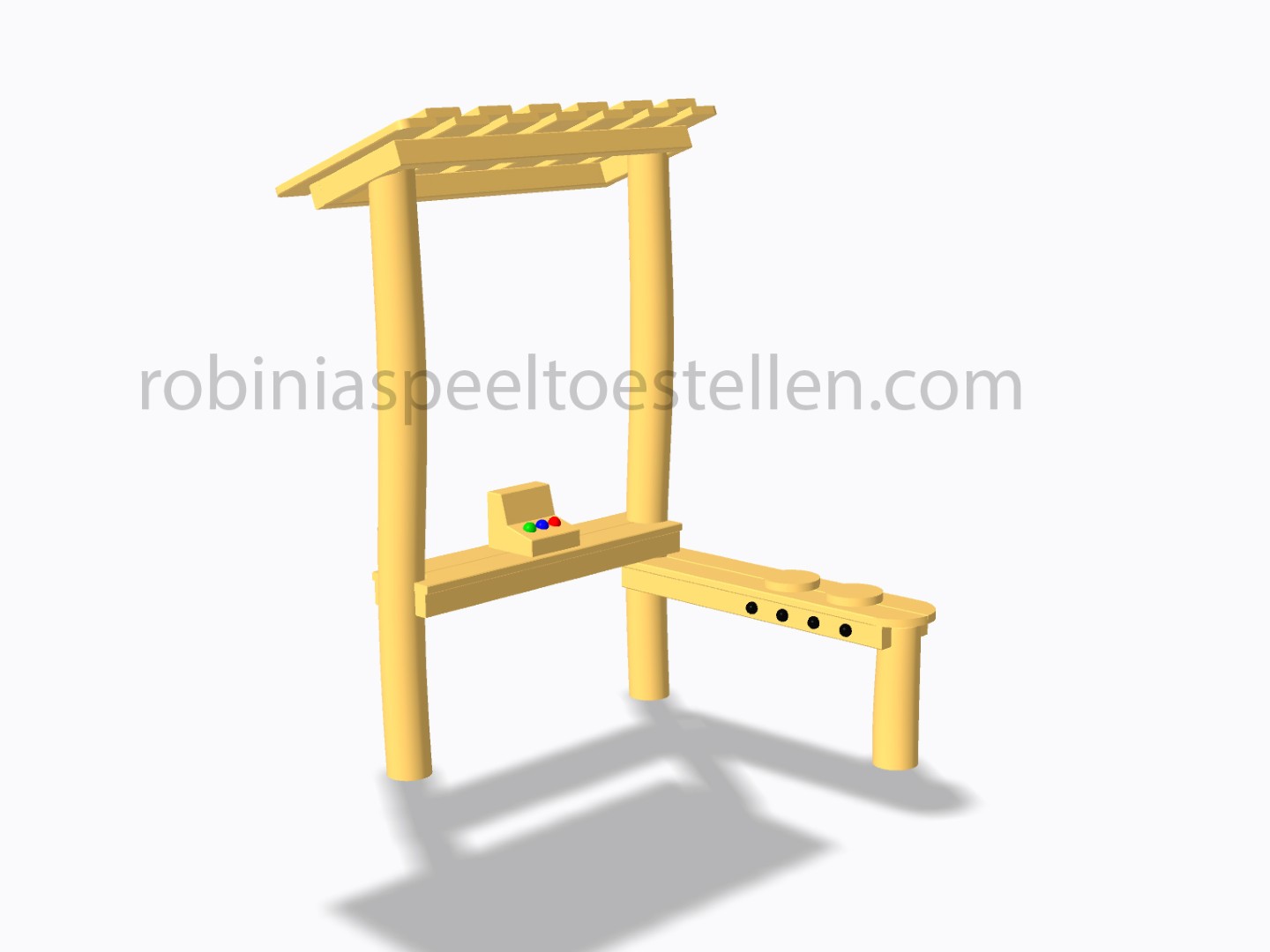 Kassa, toonbank met dak, kookstel, hoek