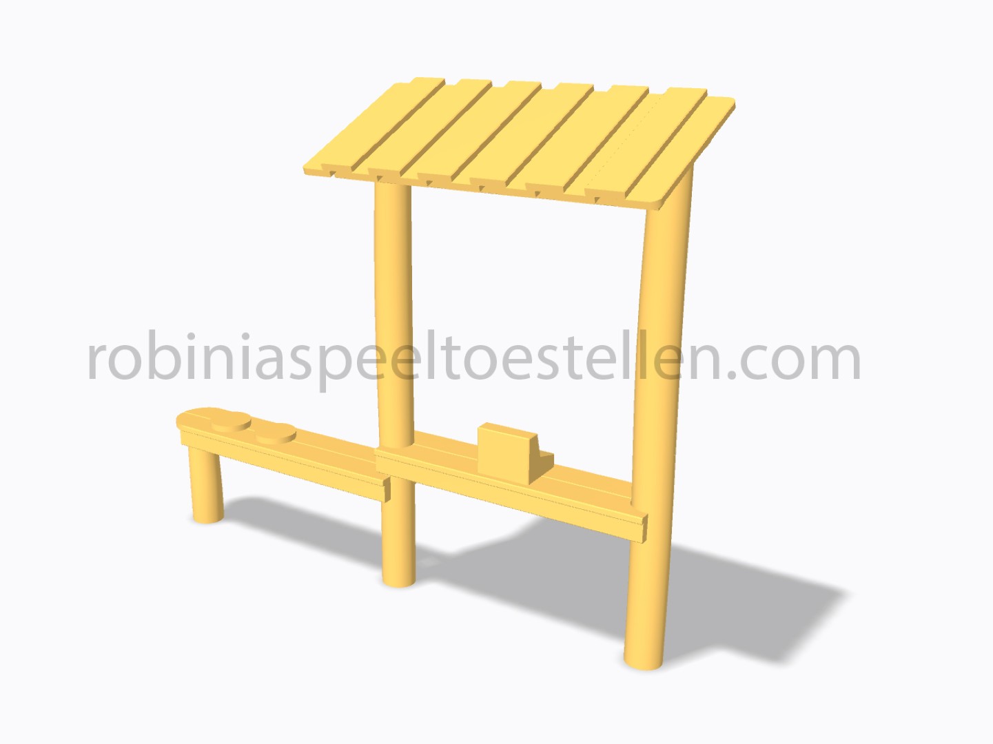 Kassa, toonbank met dak, kookstel, recht